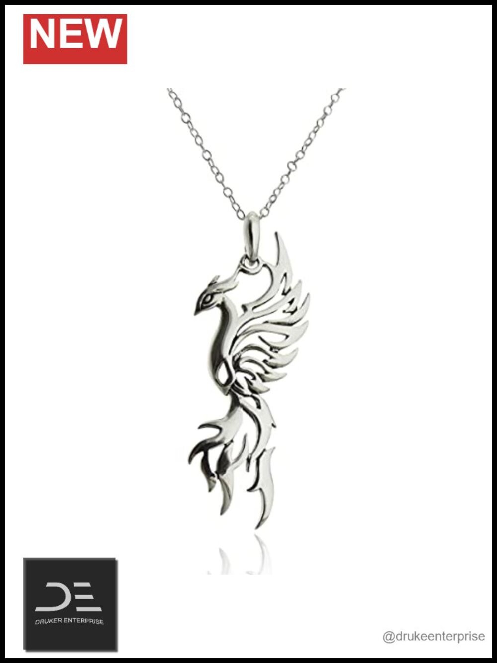Sterling Silver Phoenix Pendant Necklace Women Hypoallergenic 18 inch Chain